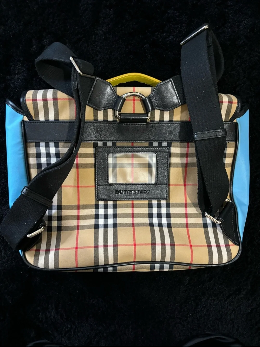 Burberry Beige Plaid Kids Messenger Bag with White Trim and Blue Sides